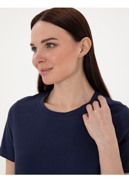 Kadın Lacivert Regular Fit Bisiklet Yaka Basic Tişört 50305766-VR033 fiyatları