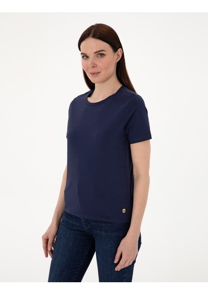 Kadın Lacivert Regular Fit Bisiklet Yaka Basic Tişört 50305766-VR033 modelleri