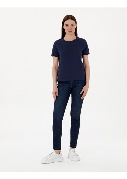 Kadın Lacivert Regular Fit Bisiklet Yaka Basic Tişört 50305766-VR033 fırsatları