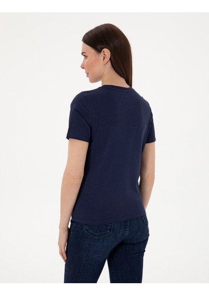 Kadın Lacivert Regular Fit Bisiklet Yaka Basic Tişört 50305766-VR033 indirimleri