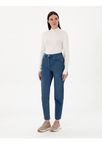 Kadın Mavi Mom High Waist Fit Jean Pantolon 50307851-VR036