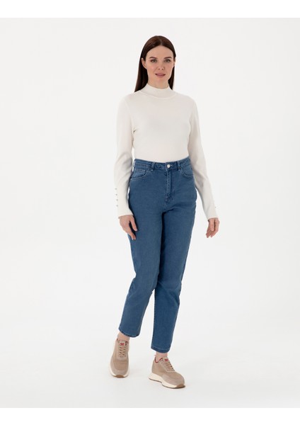 Kadın Mavi Mom High Waist Fit Jean Pantolon 50307851-VR036
