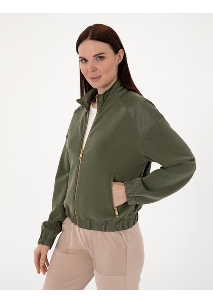 Kadın Haki Comfort Fit Örme Hırka 50301345-VR027
