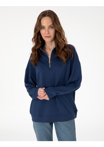 Kadın Lacivert Regular Fit Modal Kumaş Sweatshirt 50308116-VR033