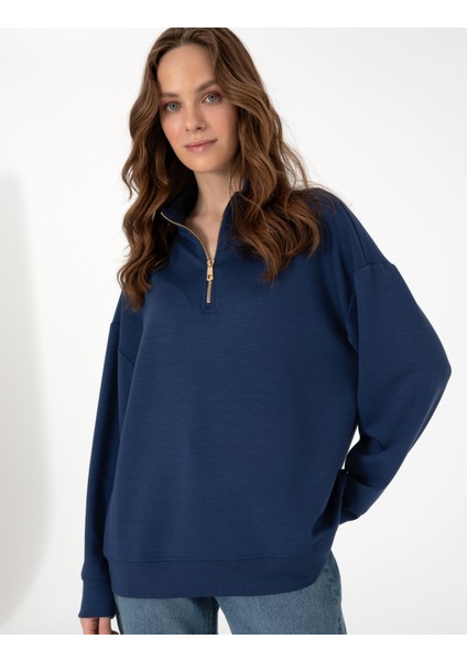 Kadın Lacivert Regular Fit Modal Kumaş Sweatshirt 50308116-VR033