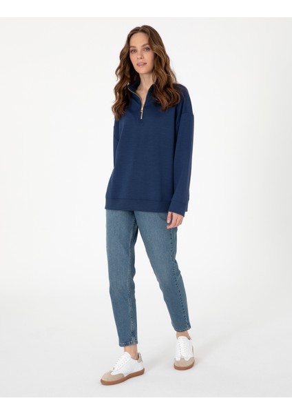 Kadın Lacivert Regular Fit Modal Kumaş Sweatshirt 50308116-VR033