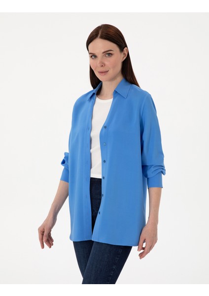 Kadın Mavi Comfort Fit Uzun Kollu Gömlek 50311566-VR036