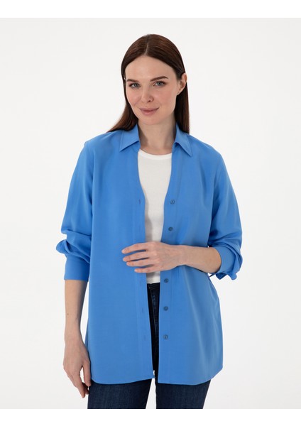 Kadın Mavi Comfort Fit Uzun Kollu Gömlek 50311566-VR036 modelleri