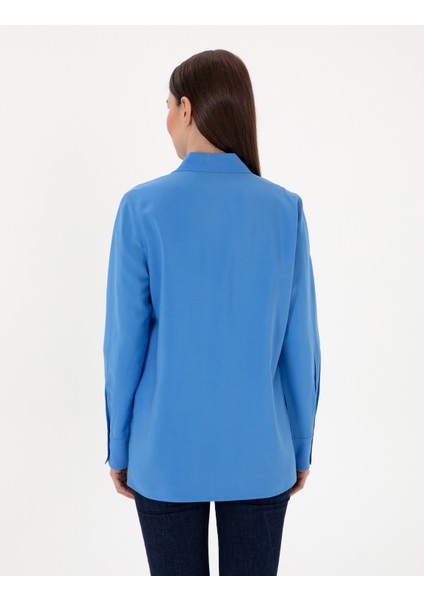 Kadın Mavi Comfort Fit Uzun Kollu Gömlek 50311566-VR036 indirimleri
