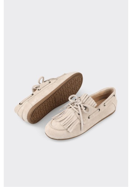 Bej Deri Kadın Günlük Ayakkabı modelleri