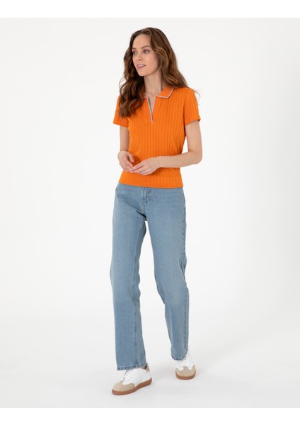 Kadın Turuncu Slim Fit Basic Tişört 50306039-VR051 fırsatları