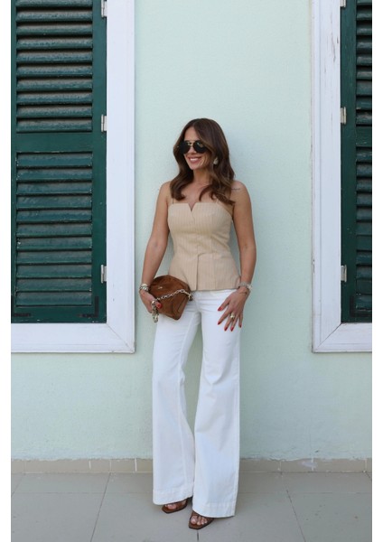 Ekru Ön Cep Detay Pantolon