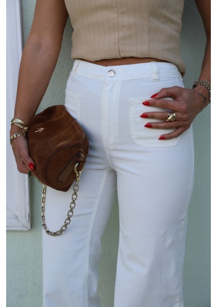 Ekru Ön Cep Detay Pantolon modelleri