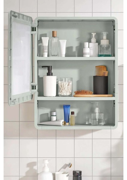 Aynalı Banyo Duvar Dolabı Raflı 44X59CM Plastik Dolap LA008 indirimleri