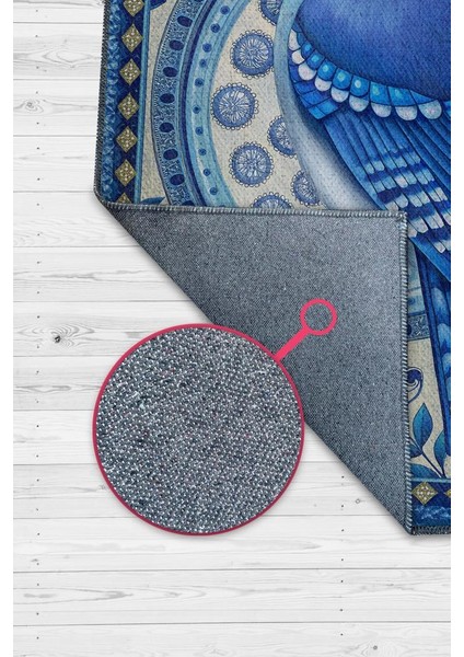 Nuh'un Gemisi Koleksiyonu Mavi Alakarga Kuşu Temalı Çiçekli Mavi Renk Bordürlü Konsept Halı modelleri