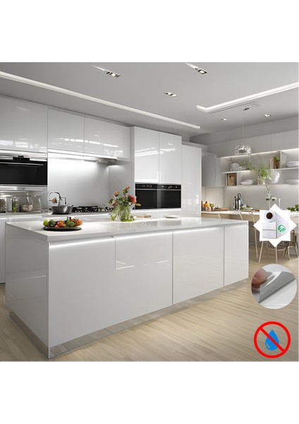 Parlak Beyaz Mobilya ve Dolap Kaplama Folyosu 50 cm x 10 Metre ( Lake, Arkası Gri) fiyatları