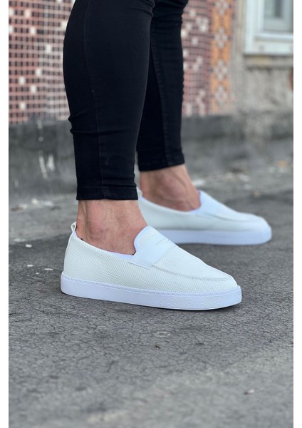 WG061 Beyaz Triko Babet Erkek Casual Ayakkabı