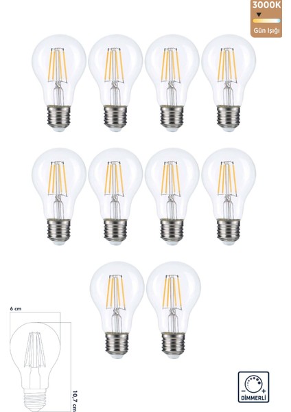 LED Filament Rustik Ampul E27 8W 3000K Gün Işığı ERD-252
