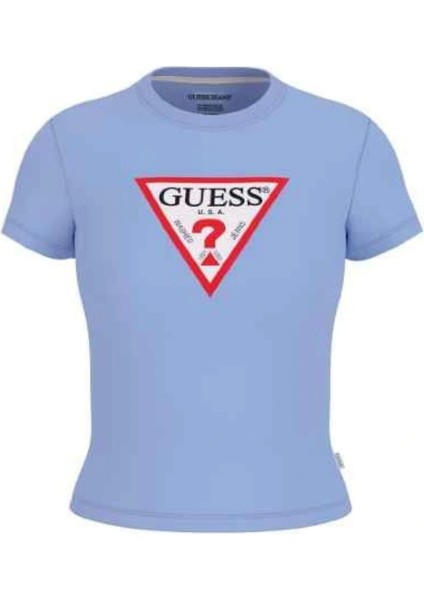 Guess Mavi Beyaz Slim Fit T-Shirt Iconic Mid Organic Stretch