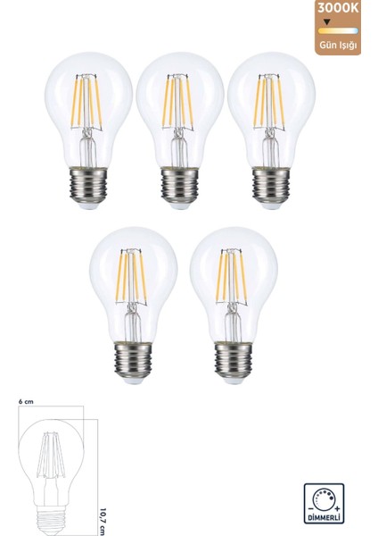 LED Filament Rustik Ampul E27 8W 3000K Gün Işığı ERD-252