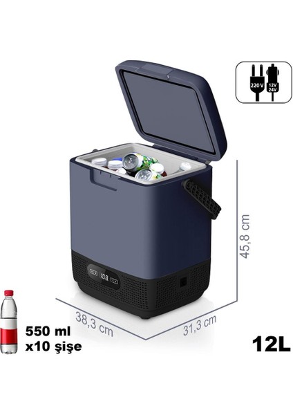 Clk12 12/24volt/ 220volt 12 Litre Taşınabilir Kompresörlü Oto Buzdolabı