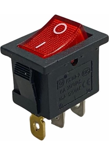 Tuşlu Anahtar Mini Işıklı (3 Fiş) (On-Off) (20*12 Mm) Kırmızı