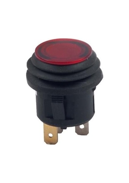 Aksa 12V Buton Pls (Kalıcı) (On/off) (3 Fişli) (20 Mm) (Körüklü) Kırmızı