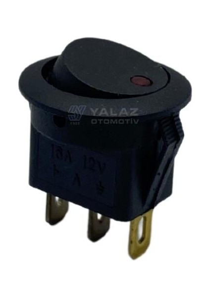 12V Tuşlu Anahtar Ledli (20 Mm) 3 Fiş (Yuvarlak) Kırmızı