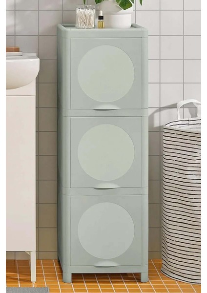 3 Raflı Raylı Kapaklı Banyo Dolabı Plastik Dolap 100CM Yeşil LA007