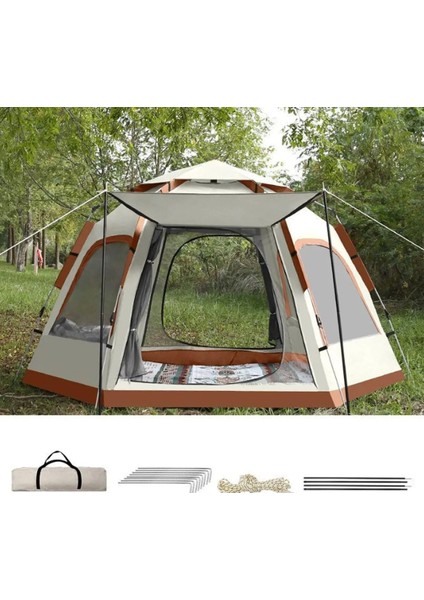 6 Kişilik Otomatik Tenteli Kamp Çadırı Sineklikli Çift Kapı Altıgen Kolay Kurulum Çadır 280x240x158 modelleri