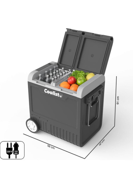 Clk65w 12/24volt 220volt 65 Litre Çift Bölmeli Tekerlekli Outdoor Kompresörlü Oto Buzdolabı/Dondurucu