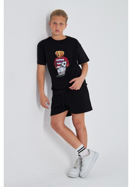 Teddy Bear Baskılı %100 Pamuk Erkek Oversize Çocuk Tişört fiyatları