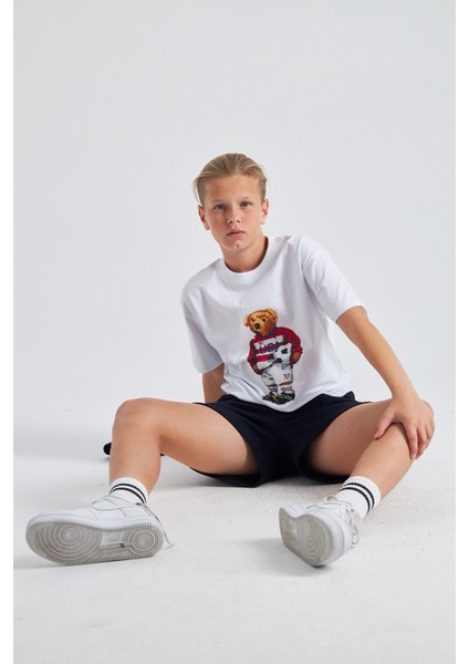 Teddy Bear Baskılı %100 Pamuk Erkek Oversize Çocuk Tişört fiyatları