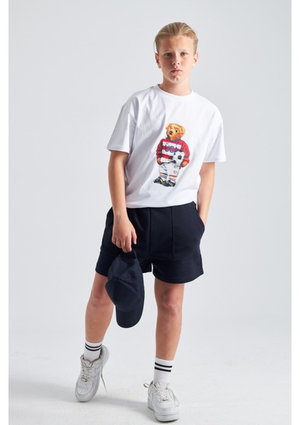 Teddy Bear Baskılı %100 Pamuk Erkek Oversize Çocuk Tişört fırsatları