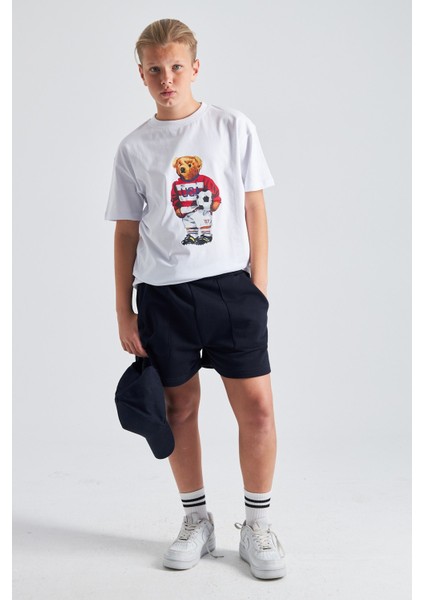 Teddy Bear Baskılı %100 Pamuk Erkek Oversize Çocuk Tişört indirimleri