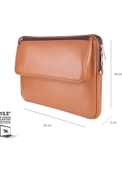 S.Deri Laptop Çantası,Tablet Çantası,13.3'' Inç,n,Omuz ve Valiz Askılı,Aksesuar ve Evrak Cepli,24*34*2 cm.,Taba
