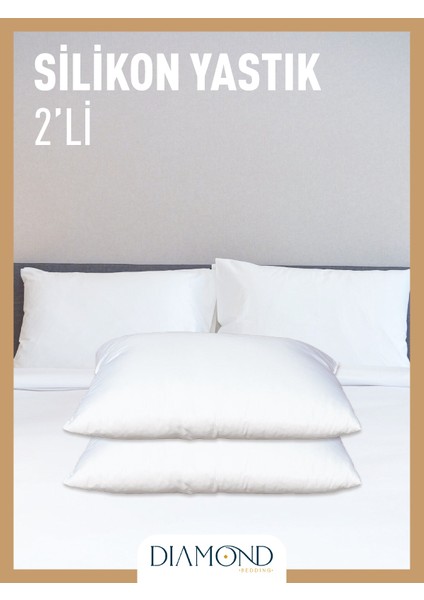 2 Adet Silikon Yastık 800 gr Mikrofiber Kumaş Silikon Elyaf Dolgulu Ev Otel 2'li Çeyiz Yastığı