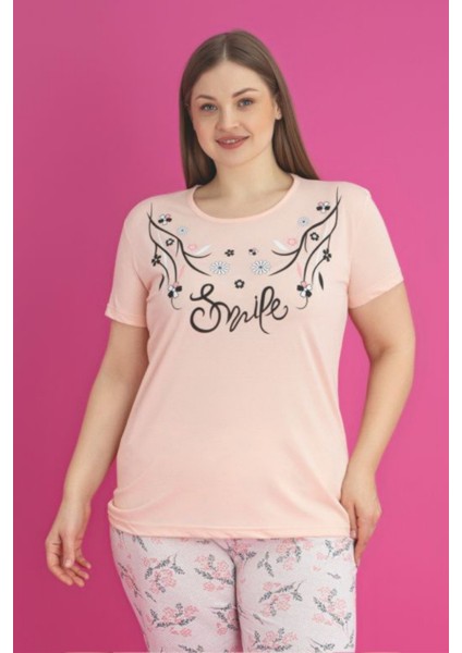 X-Dreamy Büyük Beden Pamuklu Çiçekli Kısa Kollu Pijama Takımı