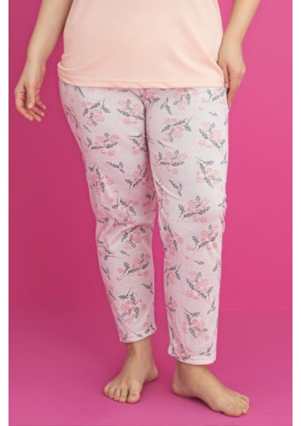 X-Dreamy Büyük Beden Pamuklu Çiçekli Kısa Kollu Pijama Takımı
