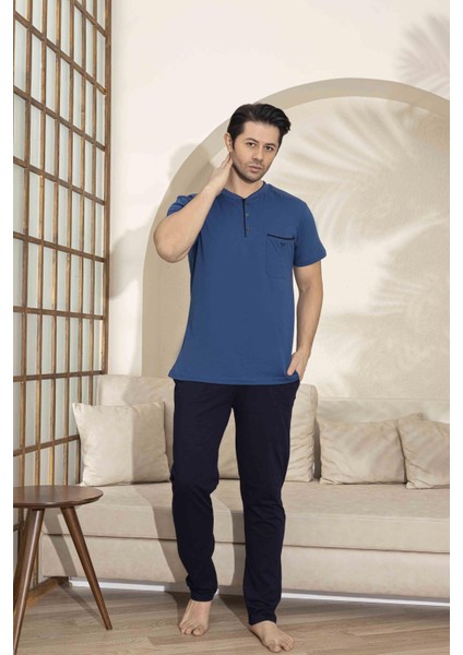 Erkek Kısa Kol Penye Pijama Takımı 5319 Mavi