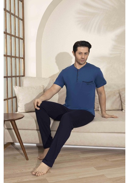 Erkek Kısa Kol Penye Pijama Takımı 5319 Mavi