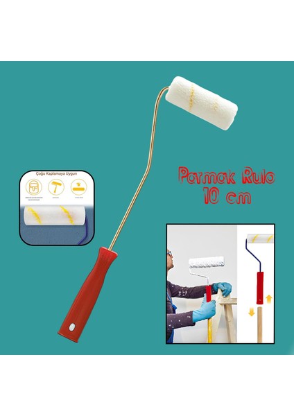 Parmak Rulo Saplı Duvar Boya Rulosu Fırça Saten Parmak Boyama Boyacı Tadilat Rulosu 10 cm