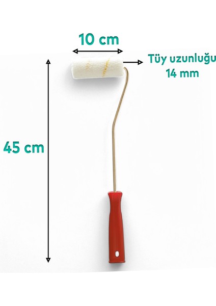 Parmak Rulo Saplı Duvar Boya Rulosu Fırça Saten Parmak Boyama Boyacı Tadilat Rulosu 10 cm