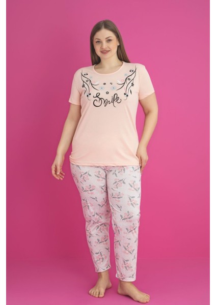 X-Dreamy Büyük Beden Pamuklu Çiçekli Kısa Kollu Pijama Takımı