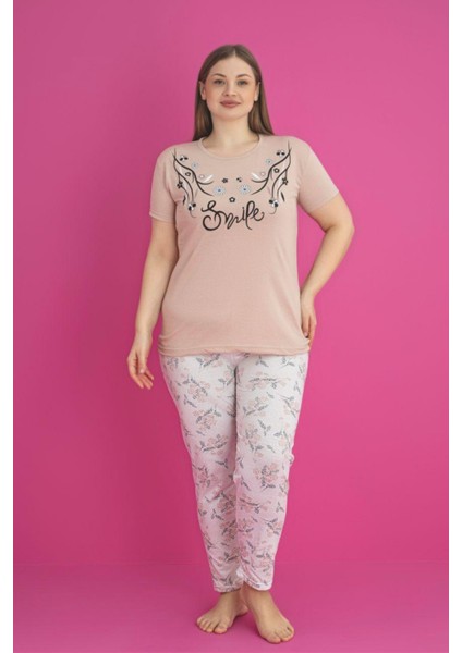 X-Dreamy Büyük Beden Pamuklu Çiçekli Kısa Kollu Pijama Takımı