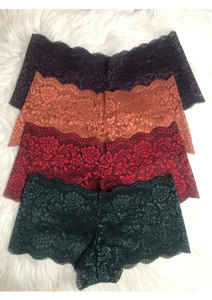 Kadın 4lü Boxer Şort Külot (Bordo Kahverengi Mürdün Yeşil Renk )