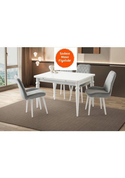 Yandan Açılır Büyüyen Yemek Masası 80 x 120 cm Beyaz-Beyaz Ayaklı Sadece Masa Fiyatıdır