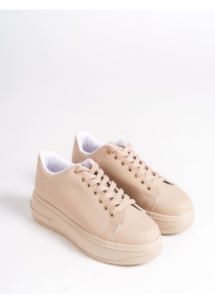 Lyon Bağcıklı Ortopedik Rahat Beyaz Kadın Sneaker - Ten