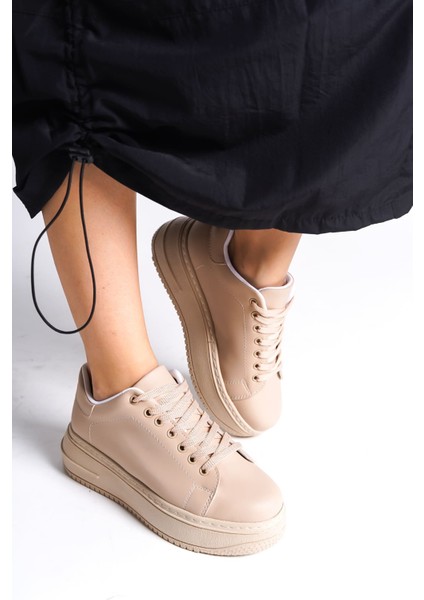 Lyon Bağcıklı Ortopedik Rahat Beyaz Kadın Sneaker - Ten