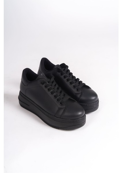 Lyon Bağcıklı Ortopedik Rahat Beyaz Kadın Sneaker - Siyah